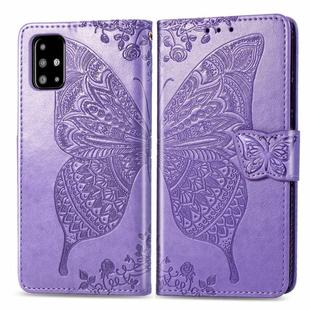 For Galaxy A51 Butterfly Love Flower Embossed Horizontal Flip Leather Case with Bracket / Card Slot / Wallet / Lanyard(Light Purple)