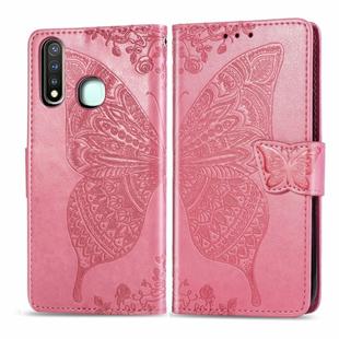 For Vivo Y19 Butterfly Love Flower Embossed Horizontal Flip Leather Case with Bracket / Card Slot / Wallet / Lanyard(Pink)