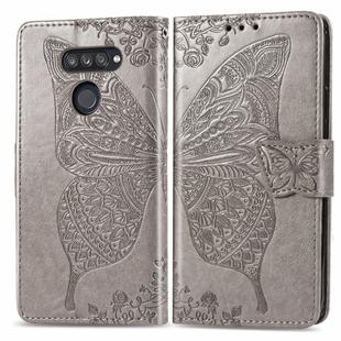 For LG K50S Butterfly Love Flower Embossed Horizontal Flip Leather Case with Bracket / Card Slot / Wallet / Lanyard(Gray)