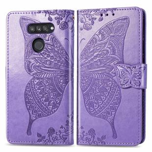 For LG K50S Butterfly Love Flower Embossed Horizontal Flip Leather Case with Bracket / Card Slot / Wallet / Lanyard(Light Purple)