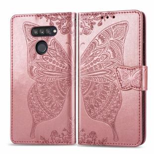 For LG K50S Butterfly Love Flower Embossed Horizontal Flip Leather Case with Bracket / Card Slot / Wallet / Lanyard(Rose gold)