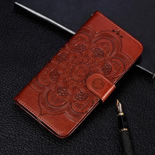 For Galaxy A90 5G  Mandala Embossing Pattern Horizontal Flip Leather Case with Holder & Card Slots & Wallet & Photo Frame & Lanyard(Brown)
