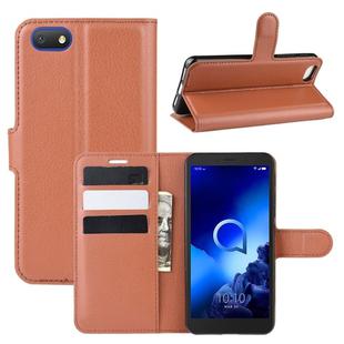 For Alcatel 1v (2019) （Fingerprint-free Version）Litchi Texture Horizontal Flip Protective Case with Holder & Card Slots & Wallet(Brown)