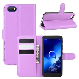 For Alcatel 1v (2019) （Fingerprint-free Version）Litchi Texture Horizontal Flip Protective Case with Holder & Card Slots & Wallet(Purple)