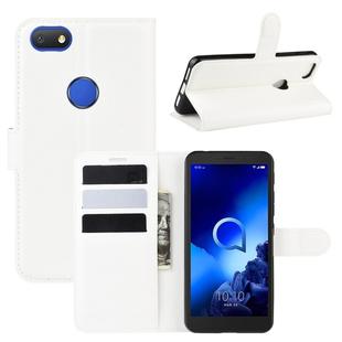 For Alcatel 1v (2019) （Fingerprint Version）Litchi Texture Horizontal Flip Protective Case with Holder & Card Slots & Wallet(White)