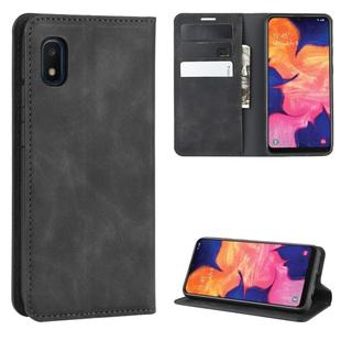 For Galaxy A10 Retro-skin Business Magnetic Suction Leather Case with Holder & Card Slots & Wallet(Black)