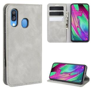 For Galaxy A40 Retro-skin Business Magnetic Suction Leather Case with Holder & Card Slots & Wallet(Grey)