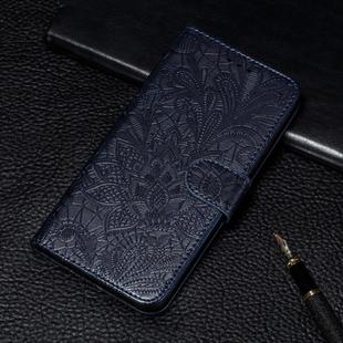 For Galaxy A90 5G   Lace Flower Embossing Pattern Horizontal Flip Leather Case with Holder & Card Slots & Wallet & Photo Frame & Lanyard(Dark Blue)