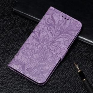 For Galaxy A90 5G   Lace Flower Embossing Pattern Horizontal Flip Leather Case with Holder & Card Slots & Wallet & Photo Frame & Lanyard(Purple)