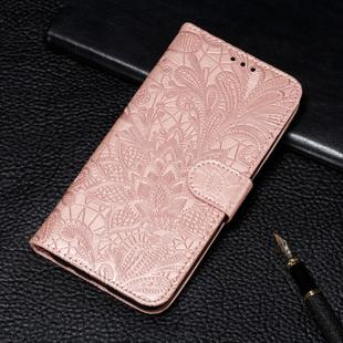 For Galaxy A90 5G   Lace Flower Embossing Pattern Horizontal Flip Leather Case with Holder & Card Slots & Wallet & Photo Frame & Lanyard(Rose Gold)