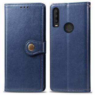 For Alcatel 3X 2019 Retro Solid Color Leather Buckle Mobile Phone Protection Leather Case with Photo Frame & Card Slot & Wallet & Bracket Function(Blue)