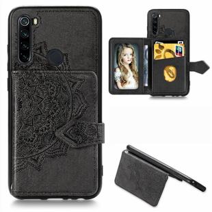 For Xiaomi Redmi Note 8T Mandala Embossed Magnetic Cloth PU + TPU + PC Case with Holder & Card Slots & Wallet & Photo Frame & Strap(Black)