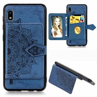 For Galaxy A10 Mandala Embossed Magnetic Cloth PU + TPU + PC Case with Holder & Card Slots & Wallet & Photo Frame & Strap(Blue)