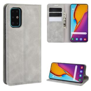 For Galaxy S20+ Retro-skin Business Magnetic Suction Leather Case with Holder & Card Slots & Wallet(Grey)