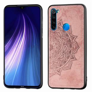 For Xiaomi Redmi Note 8T Embossed Mandala Pattern PC + TPU + Fabric Phone Case with Lanyard & Magnetic(Rose Gold)