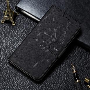 For Sony Xperia 5   Litchi Texture Feather Embossing Horizontal Flip Leather Case with Holder & Card Slots & Wallet & Photo Frame & Lanyard(Black)