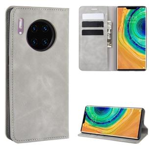 For Huawei Mate 30 Pro Retro-skin Business Magnetic Suction Leather Case with Holder & Card Slots & Wallet(Grey)