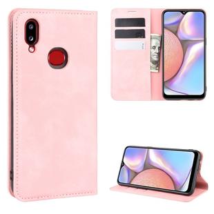 For Galaxy A10s Retro-skin Business Magnetic Suction Leather Case with Holder & Card Slots & Wallet(Pink)