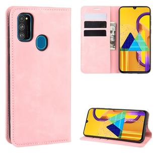 For Galaxy M30s Retro-skin Business Magnetic Suction Leather Case with Holder & Card Slots & Wallet(Pink)