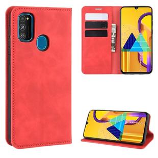 For Galaxy M30s Retro-skin Business Magnetic Suction Leather Case with Holder & Card Slots & Wallet(Red)