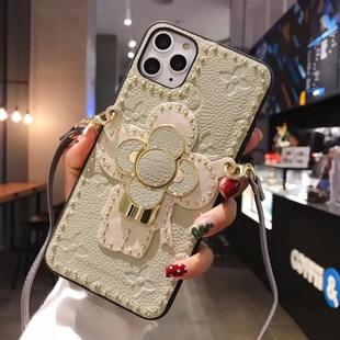 For iPhone 11 Pro Leather Sunflower Buckle Bracket Mobile Phone Protective Case(Creamy White)
