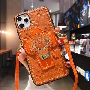 For iPhone 11 Pro Leather Sunflower Buckle Bracket Mobile Phone Protective Case(Orange)