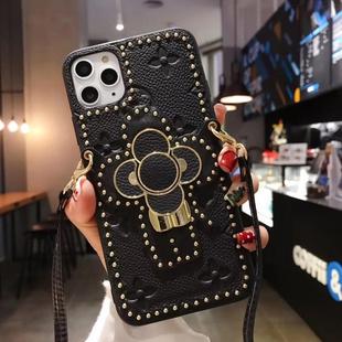 For iPhone 11 Pro Leather Sunflower Buckle Bracket Mobile Phone Protective Case(Black)