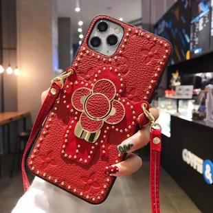 For iPhone 11 Leather Sunflower Buckle Bracket Mobile Phone Protective Case(Red)