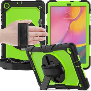 For Galaxy Tab A10.1 2019 / T510 Shockproof Colorful Silica Gel + PC Protective Case, with Holder & Shoulder Strap(Black+Green)