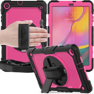 For Galaxy Tab A10.1 2019 / T510 Shockproof Colorful Silica Gel + PC Protective Case, with Holder & Shoulder Strap(Black+Hot Pink)