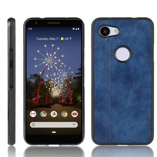 For Google Pixel 3a XL Shockproof Sewing Cow Pattern Skin PC + PU + TPU Case(Blue)