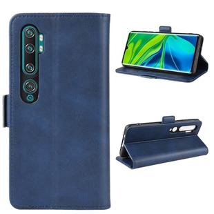 For Xiaomi Mi Note 10 Pro Double Buckle Crazy Horse Business Mobile Phone Holster with Card Wallet Bracket Function(Blue)