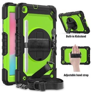 For Galaxy Tab A8.0 2019 / T290 Shockproof Colorful Silica Gel + PC Protective Case, with Holder & Shoulder Strap & Hand Strap(Black+Green)