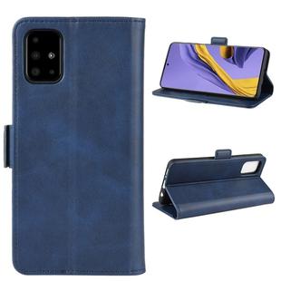 For Galaxy A51 Double Buckle Crazy Horse Business Mobile Phone Holster with Card Wallet Bracket Function(Blue)
