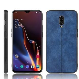 For OnePlus 6T Shockproof Sewing Cow Pattern Skin PC + PU + TPU Case(Blue)