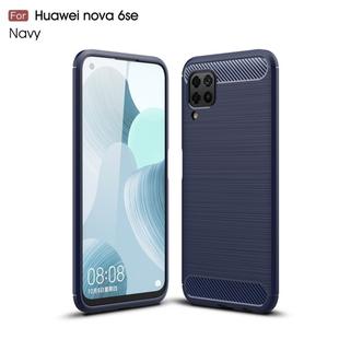 For Huawei Nova 6 SE Brushed Texture Carbon Fiber TPU Case(Navy Blue)