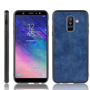 For Galaxy A6 Plus Shockproof Sewing Cow Pattern Skin PC + PU + TPU Case(Blue)