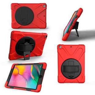 For Galaxy Tab A 10.1 （2019） T510/T515  360 Degree Rotation PC + Silicone Protective Case with Holder & Hand-strap(Red)