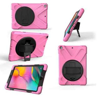 For Galaxy Tab A 10.1 （2019） T510/T515  360 Degree Rotation PC + Silicone Protective Case with Holder & Hand-strap(Pink)