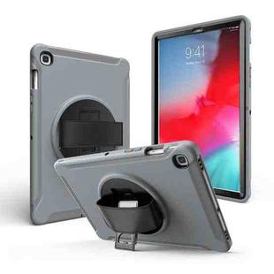 For iPad 9.7 2017/2018  360 Degree Rotation PC + Silicone Protective Case with Holder & Hand-strap(Gray)