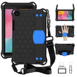 For  Galaxy Tab A8.0 T290 / T295（2019） Honeycomb Design EVA + PC Four Corner Anti Falling Flat Protective Shell With Straps(Black+Blue)