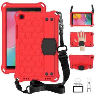For  Galaxy Tab A8.0 T290 / T295（2019） Honeycomb Design EVA + PC Four Corner Anti Falling Flat Protective Shell With Straps(Red+Black)
