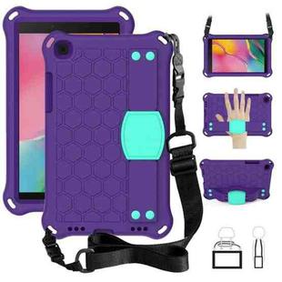For  Galaxy Tab A8.0 T290 / T295（2019） Honeycomb Design EVA + PC Four Corner Anti Falling Flat Protective Shell With Straps(Purple + Mint)