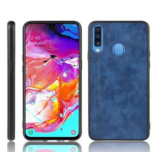 For Galaxy A20s Shockproof Sewing Cow Pattern Skin PC + PU + TPU Case(Blue)