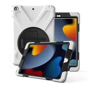 For iPad 10.2 2021 / 2020 / 2019 360 Degree Rotation PC + Silicone Protective Case with Holder & Hand-strap(White)