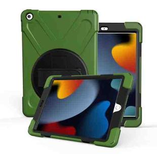 For iPad 10.2 2021 / 2020 / 2019 360 Degree Rotation PC + Silicone Protective Case with Holder & Hand-strap(Army Green)
