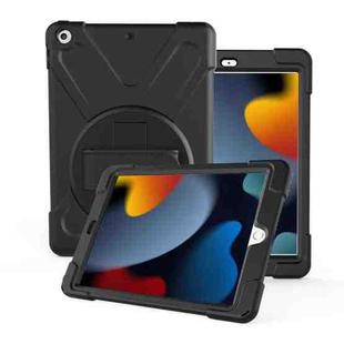 For iPad 10.2 2021 / 2020 / 2019 360 Degree Rotation PC + Silicone Protective Case with Holder & Hand-strap(Black)