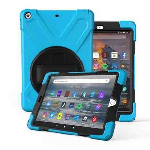 For Amazon fire 7 (2017)(2019) 360 Degree Rotation PC + Silicone Protective Case with Holder & Hand-strap(Light Blue)