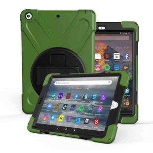 For Amazon fire 7 (2017)(2019) 360 Degree Rotation PC + Silicone Protective Case with Holder & Hand-strap(Army Green)