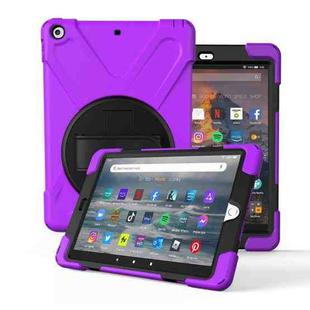 For Amazon fire HD10(2017)(2018)(2019)  360 Degree Rotation PC + Silicone Protective Case with Holder & Hand-strap(Purple)